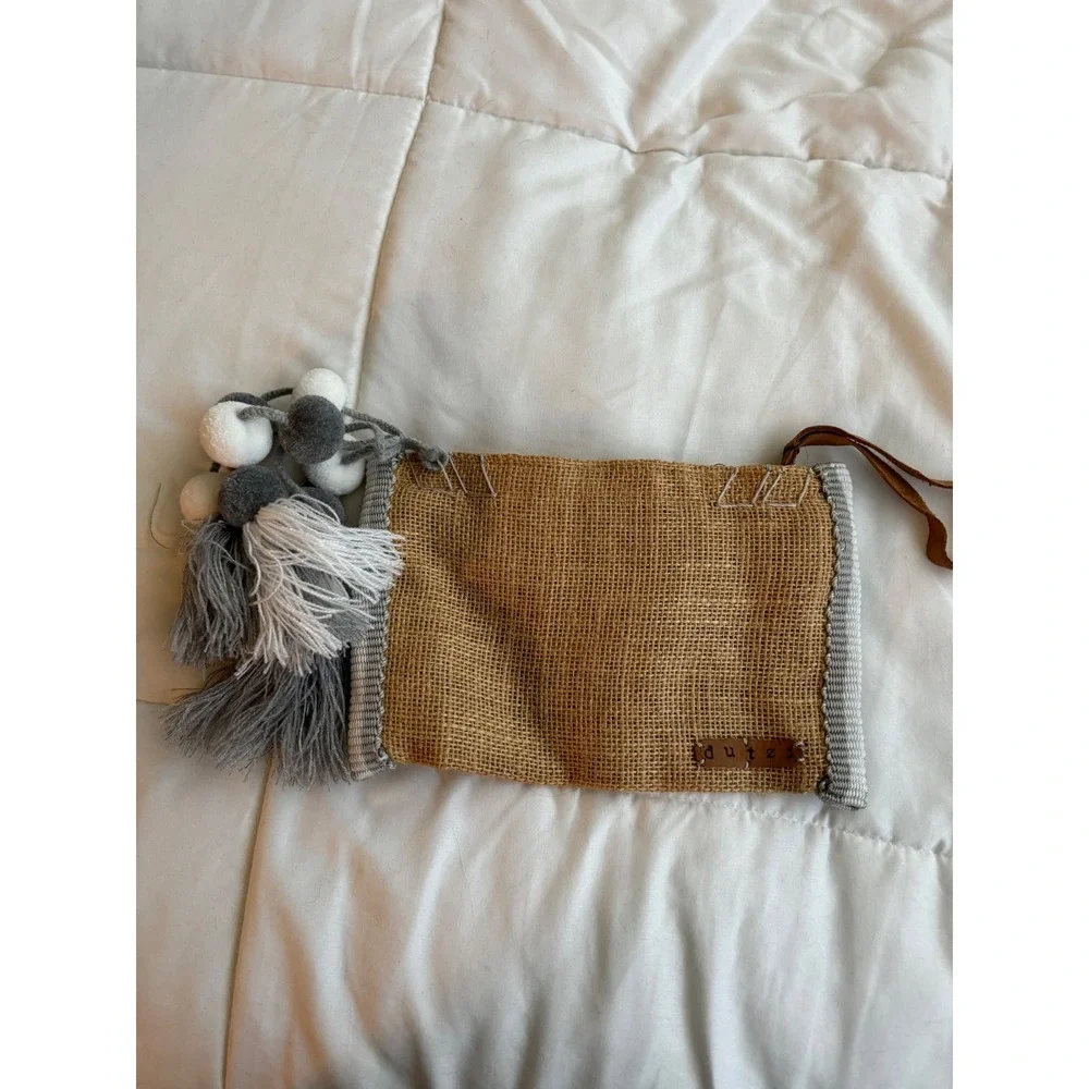 Dutzi Burlap And Leather Zip Boho Handmade‎ Clutch Pouch